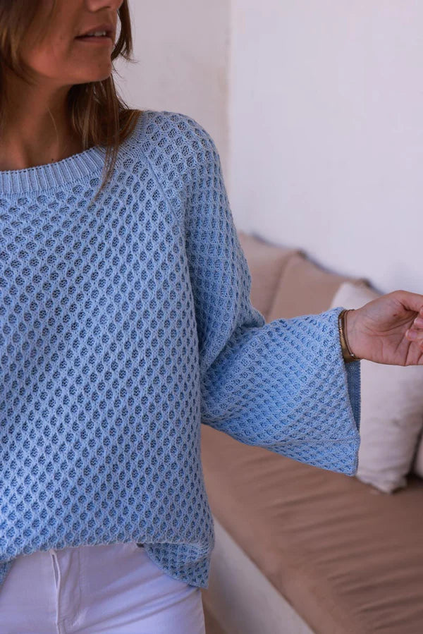 Light Blue Cotton Textured Waffle Knit Top
