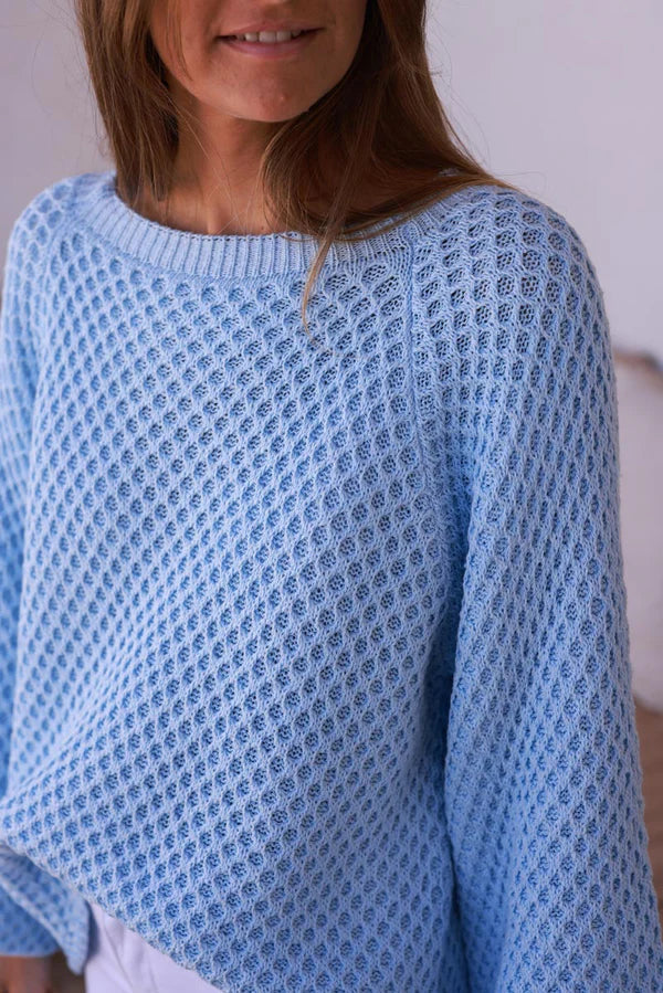 Light Blue Cotton Textured Waffle Knit Top
