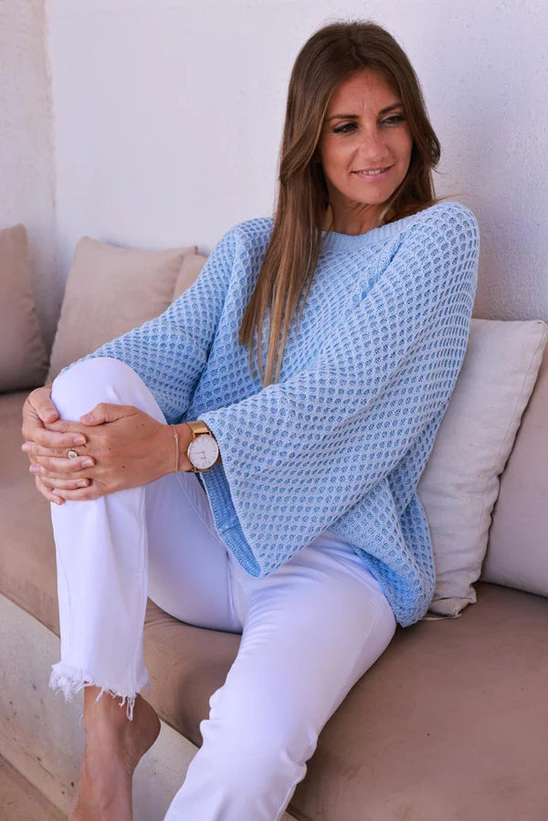 Light Blue Cotton Textured Waffle Knit Top