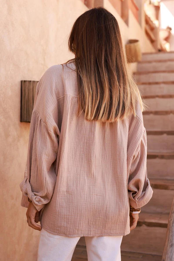 Light brown Cotton Gauze Textured Palm Blouse