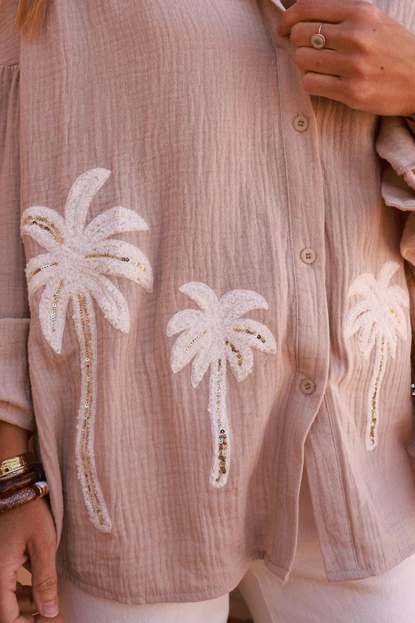 Light brown Cotton Gauze Textured Palm Blouse