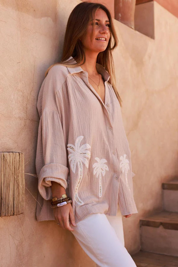 Light brown Cotton Gauze Textured Palm Blouse