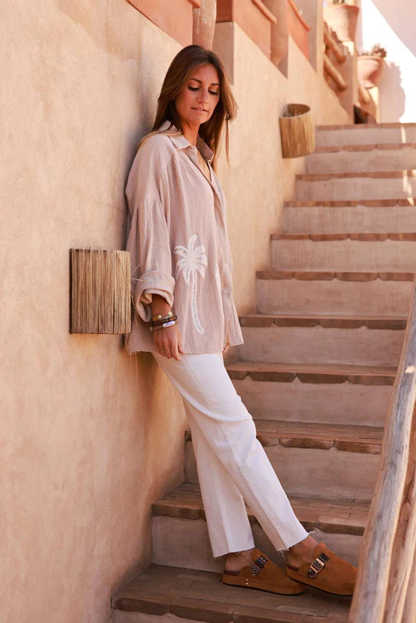 Light brown Cotton Gauze Textured Palm Blouse