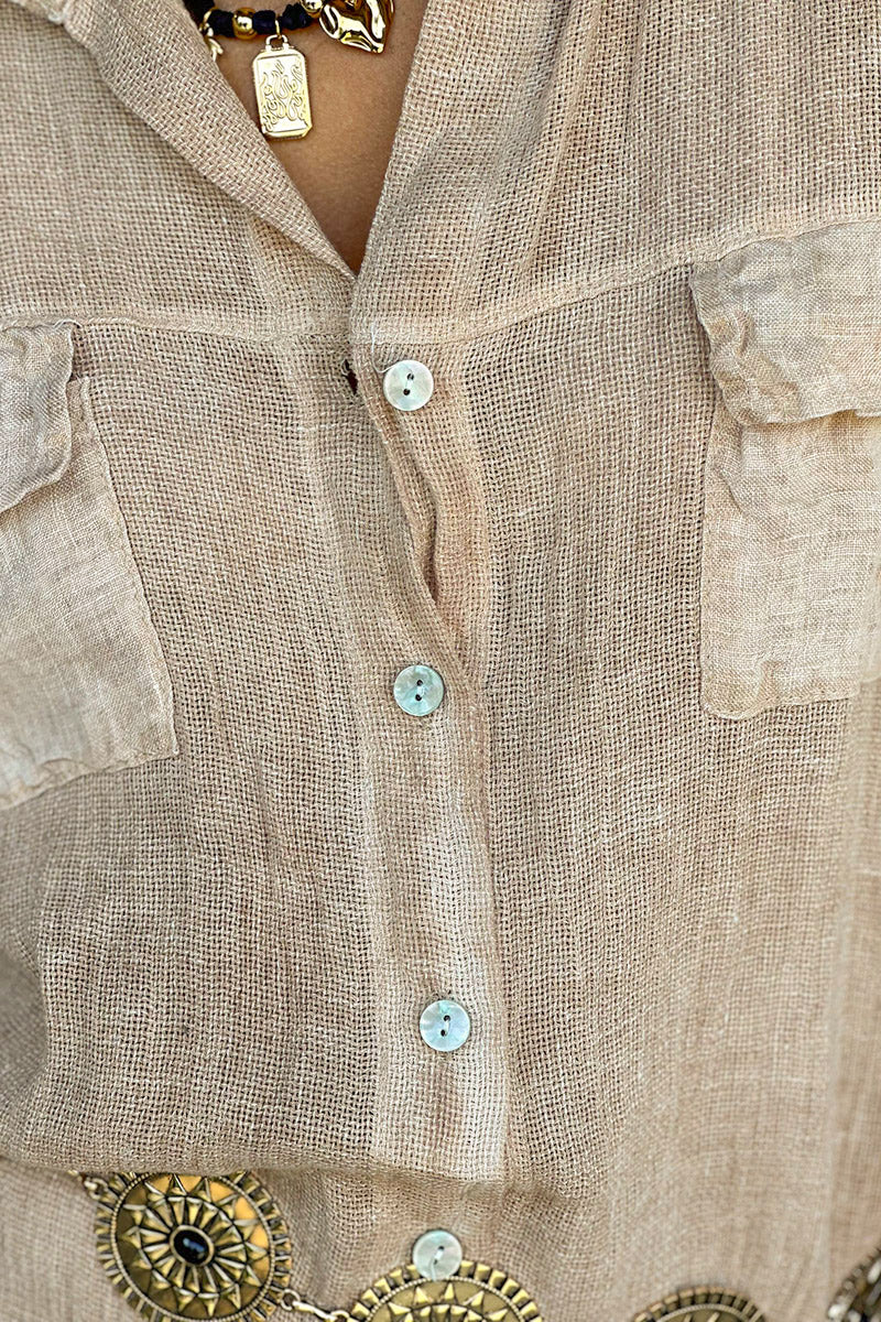 Light Brown Linen Beach Maxi Dress