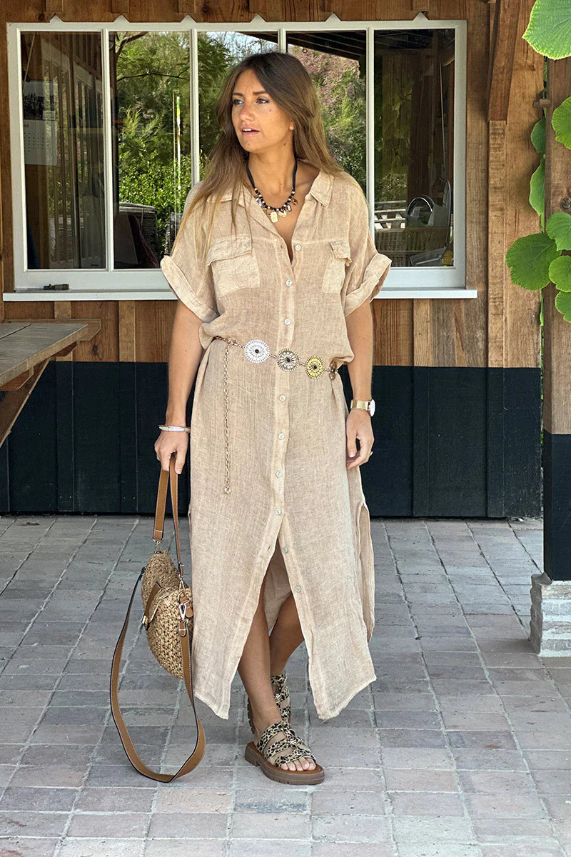 Light Brown Linen Beach Maxi Dress