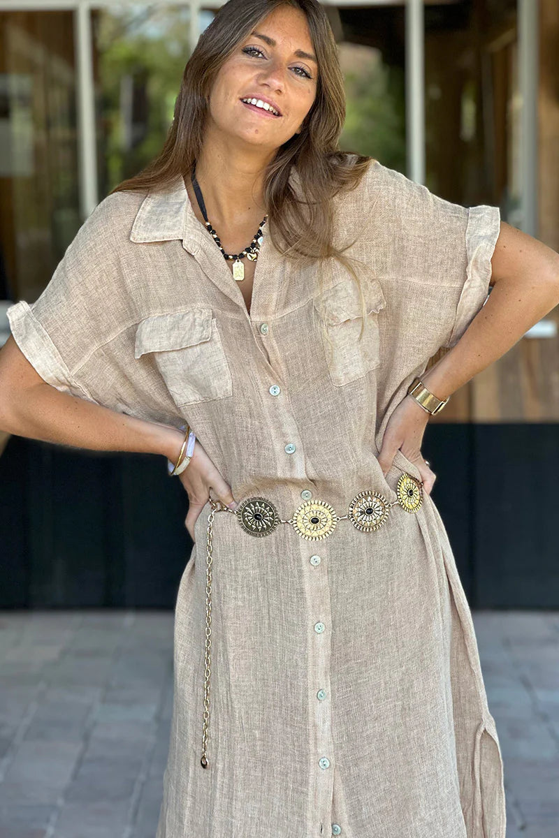 Light Brown Linen Beach Maxi Dress