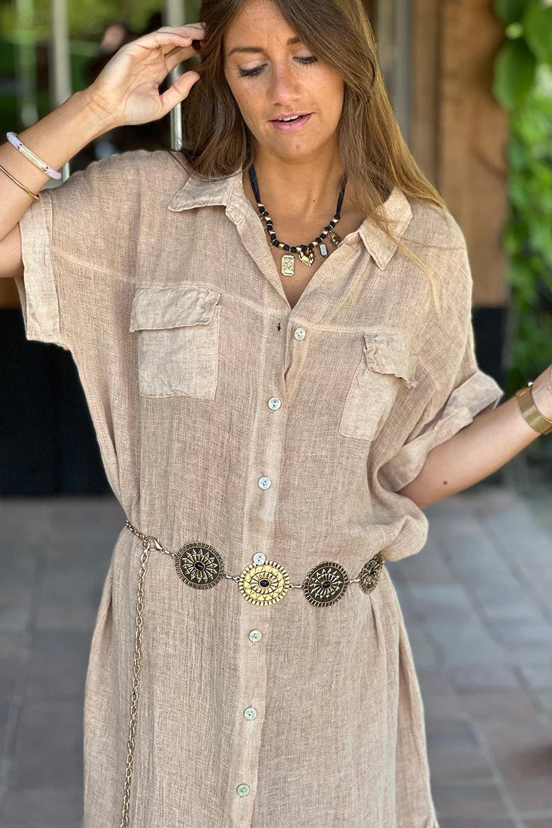 Light Brown Linen Beach Maxi Dress