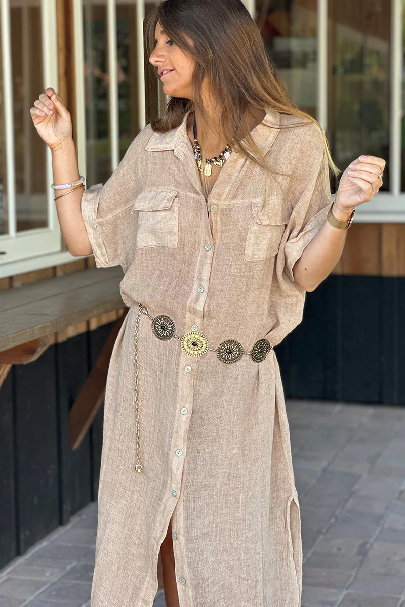 Light Brown Linen Beach Maxi Dress