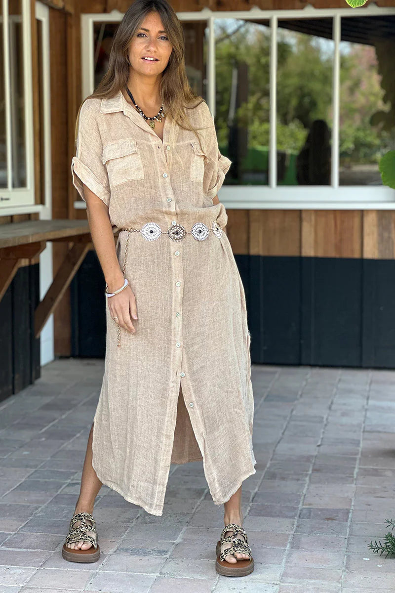 Light Brown Linen Beach Maxi Dress
