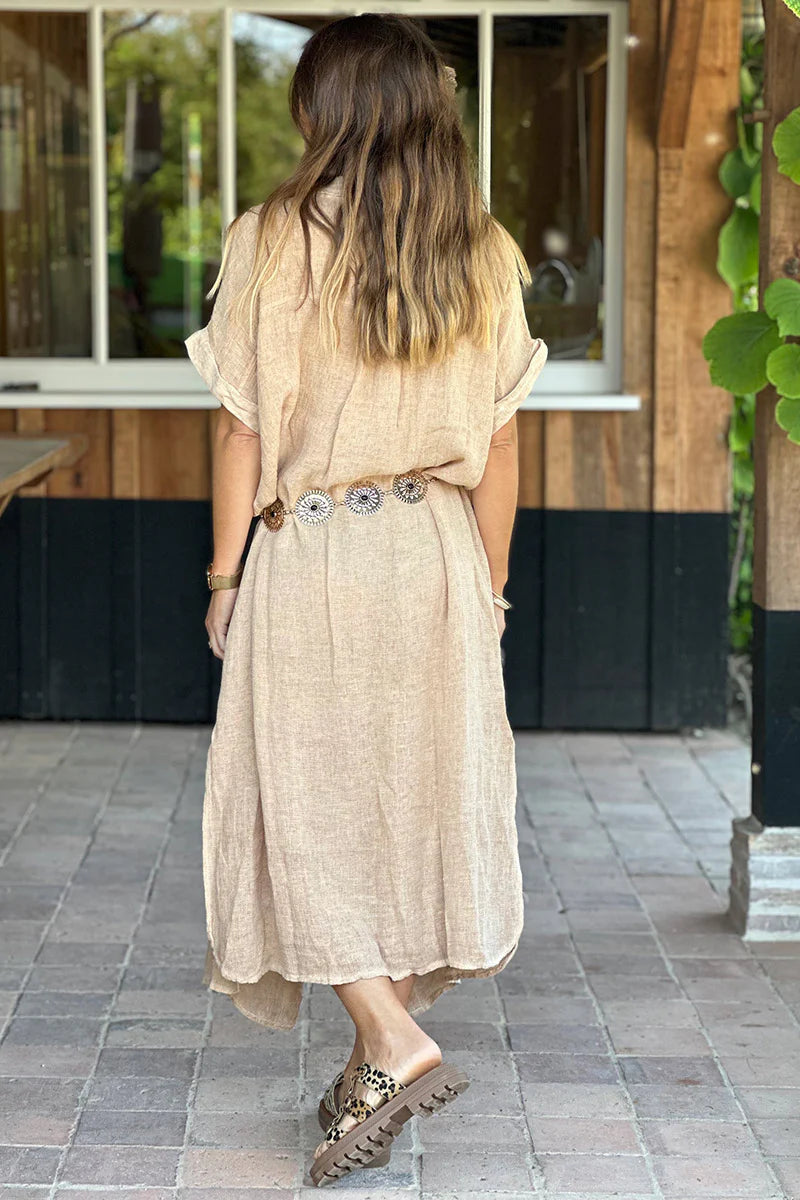 Light Brown Linen Beach Maxi Dress