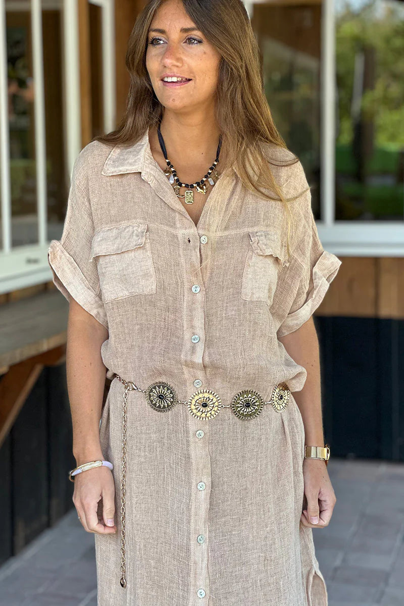 Light Brown Linen Beach Maxi Dress