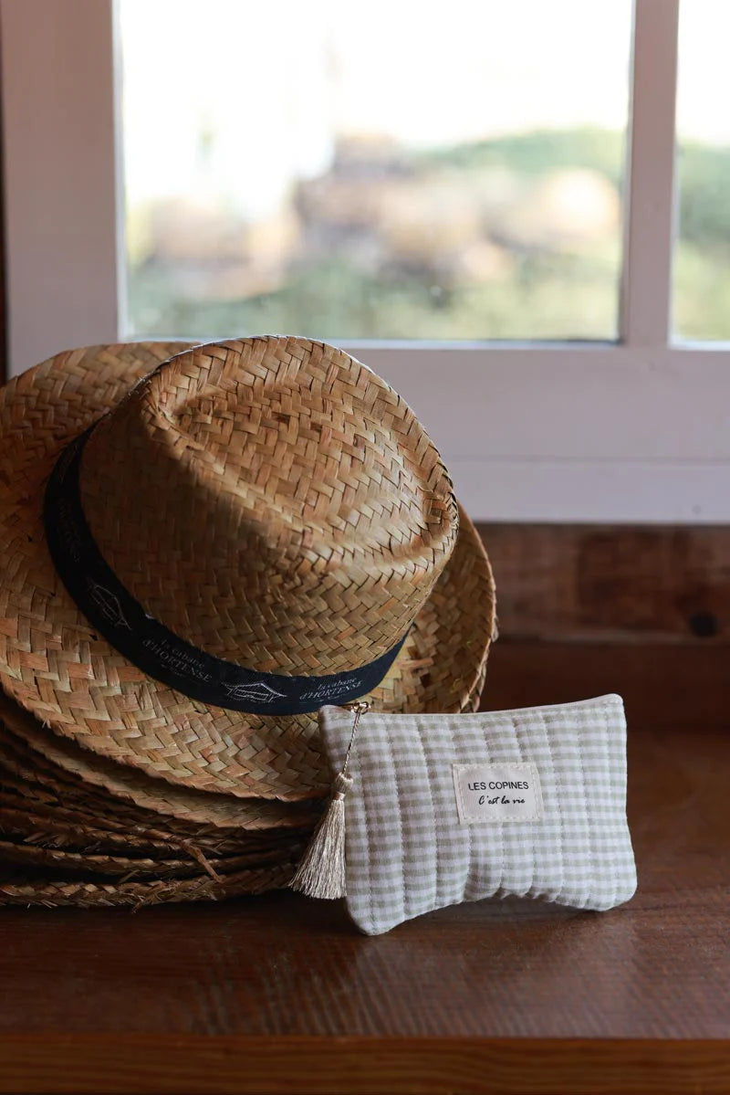 Light Olive Gingham French Girlfriends Travel Pouch