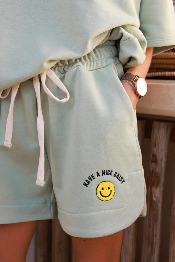 Light olive Smiley Face Casual Shorts