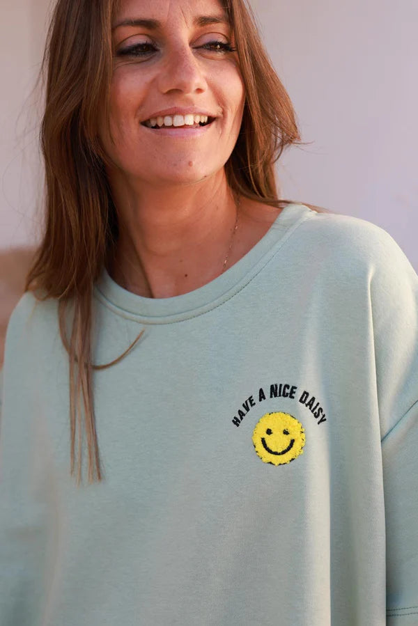Light Olive Smiley Face Jersey Knit Tee