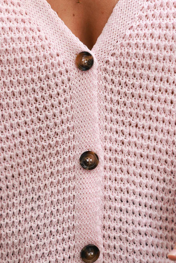 Light Pink Chunky Knit Cap-Sleeve Cardigan