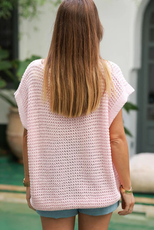 Light Pink Chunky Knit Cap-Sleeve Cardigan