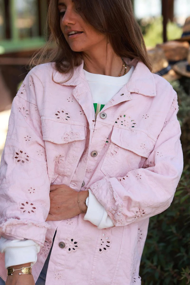 Light Pink Eyelet Motif Utility Jacket