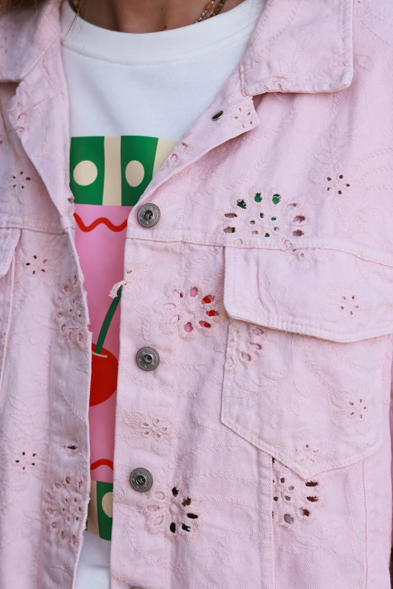 Light Pink Eyelet Motif Utility Jacket
