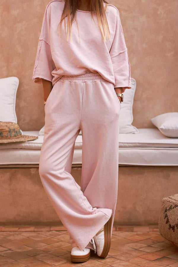 Light Pink Raw Hem Casual Jersey Pants