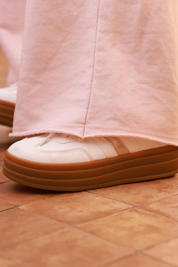 Light Pink Raw Hem Casual Jersey Pants