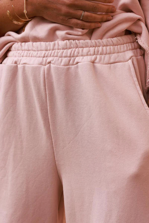 Light Pink Raw Hem Casual Jersey Pants