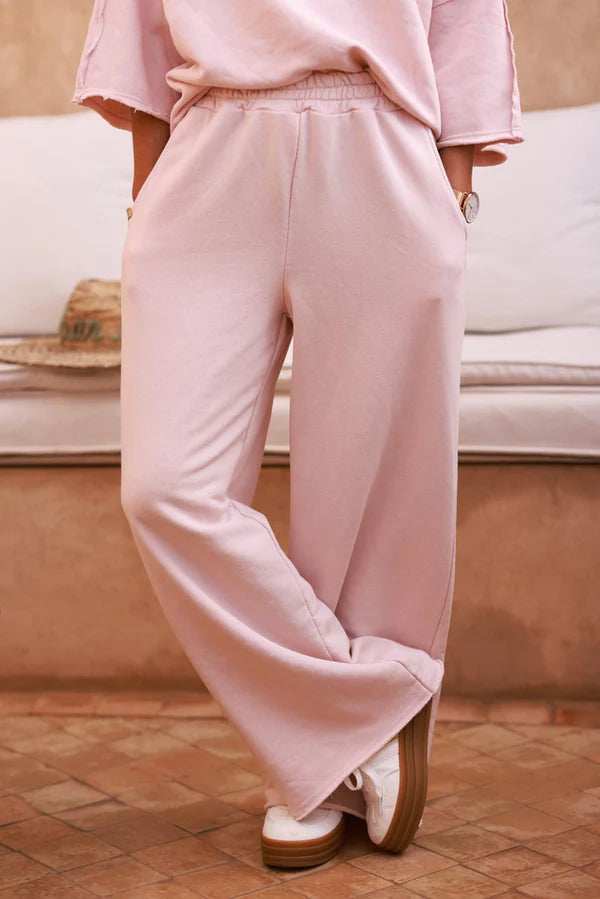 Light Pink Raw Hem Casual Jersey Pants
