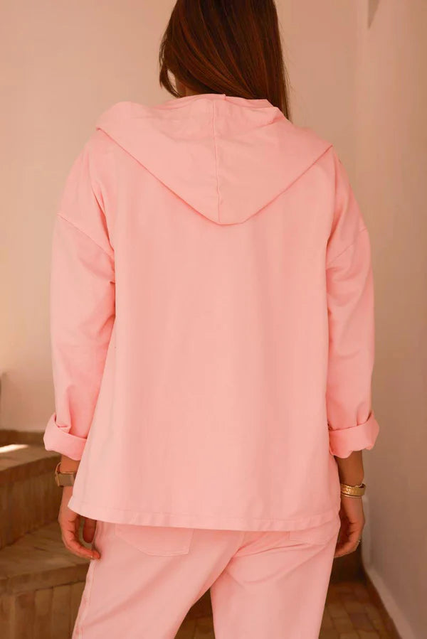 Light Pink Satin Stripe Stretch Knit Zip Hoodie