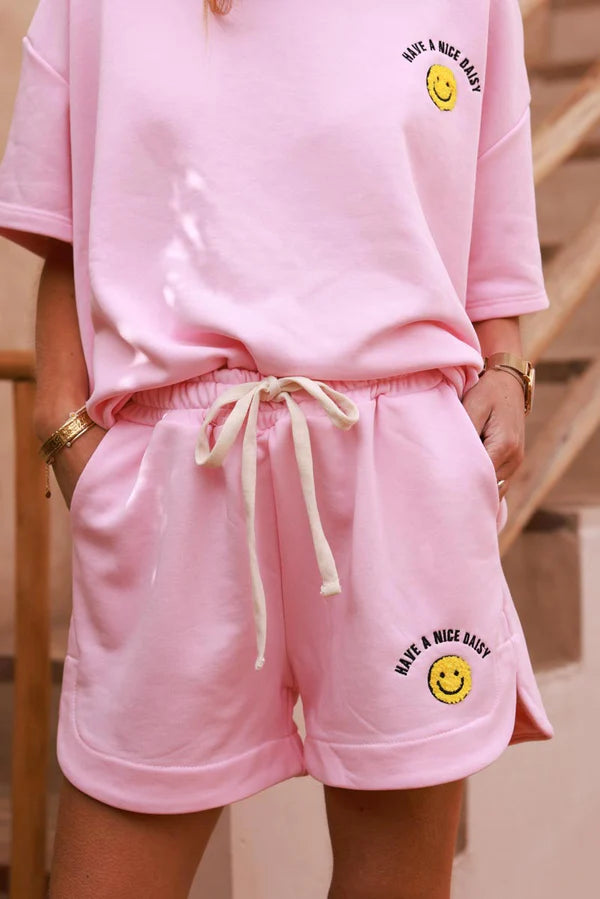 Light pink Smiley Face Casual Shorts