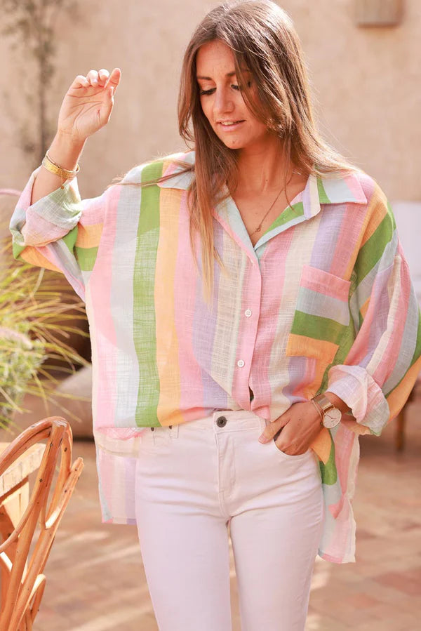 Light pink Stripe Button-Down Blouse