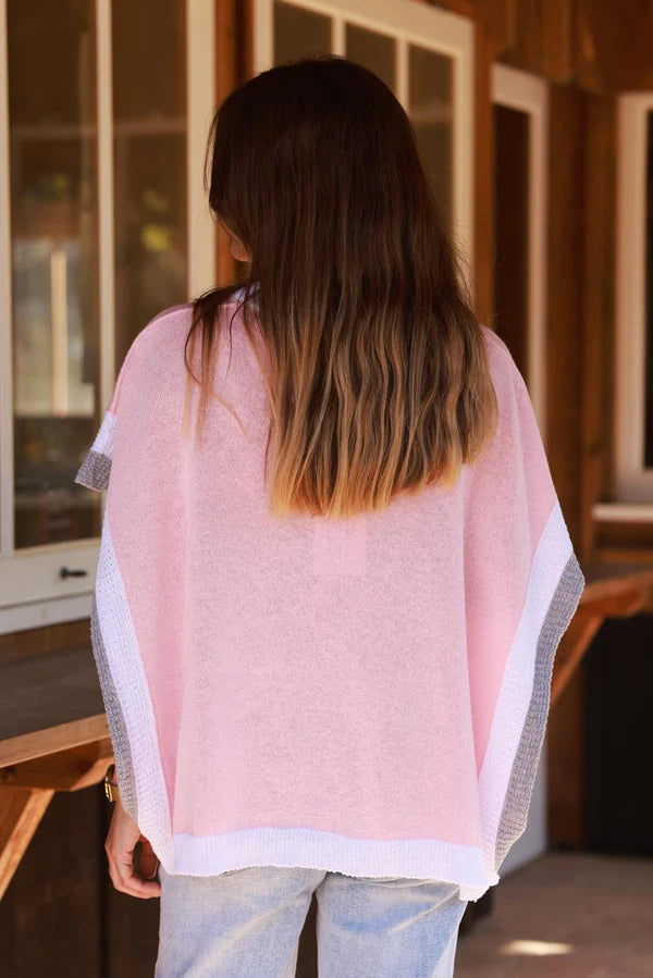 Light Pink V-Neck Knit Poncho
