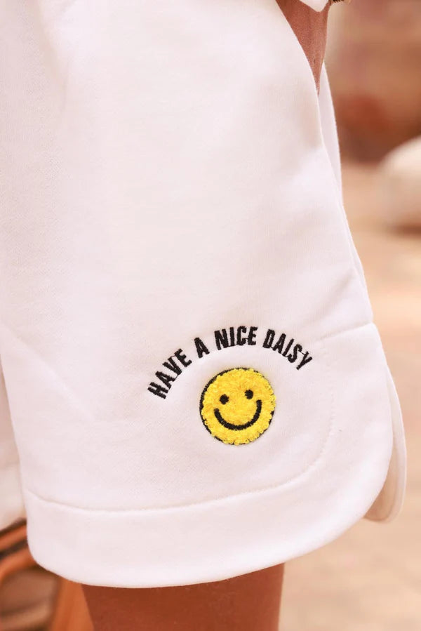 White Smiley Face Casual Shorts