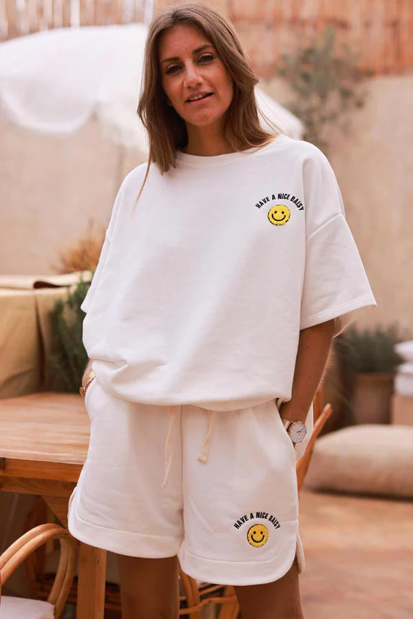 White Smiley Face Casual Shorts