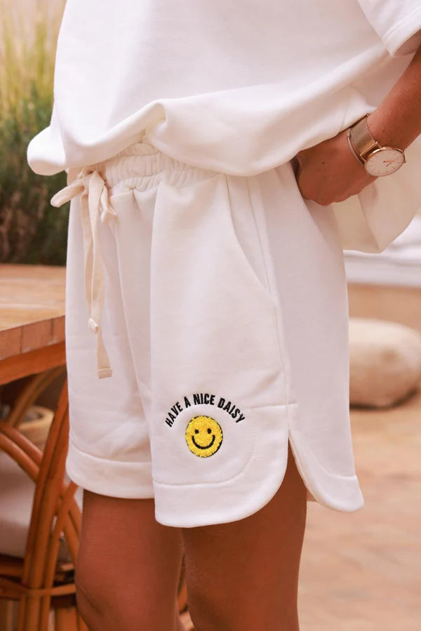 White Smiley Face Casual Shorts