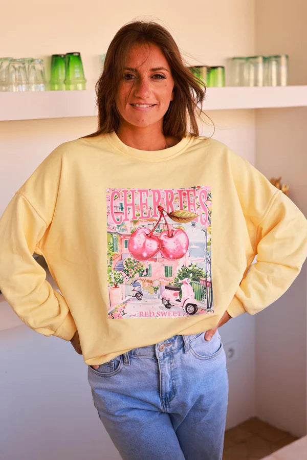 Light Yellow Cherry Vacation Sweater