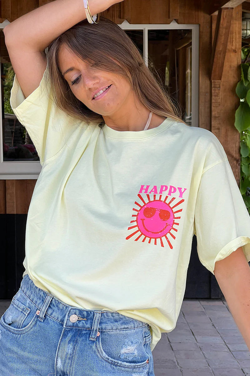 Light yellow Happy Sun Screen Print Tee