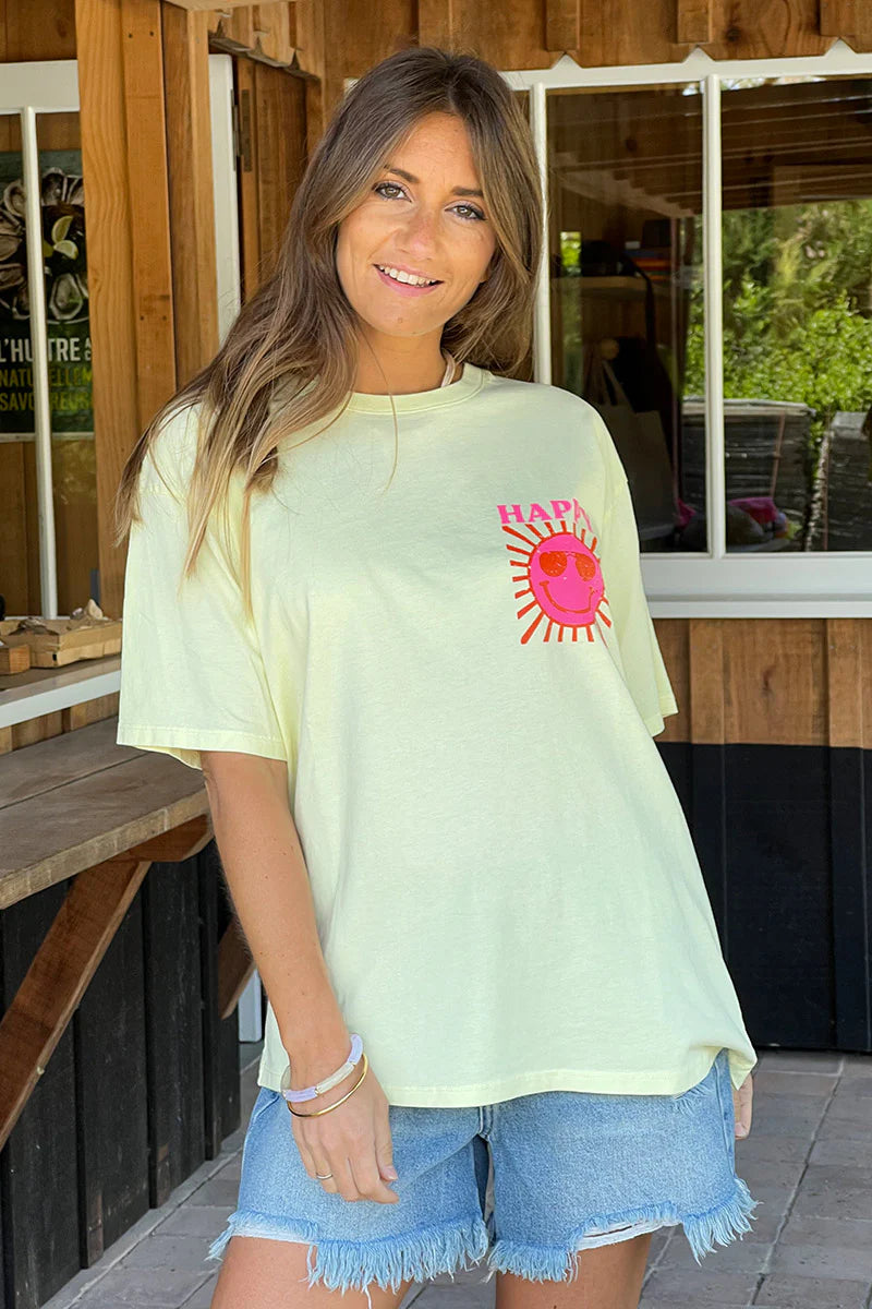 Light yellow Happy Sun Screen Print Tee