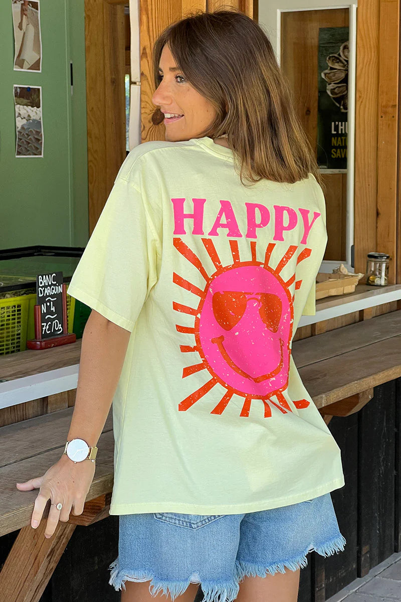 Light yellow Happy Sun Screen Print Tee