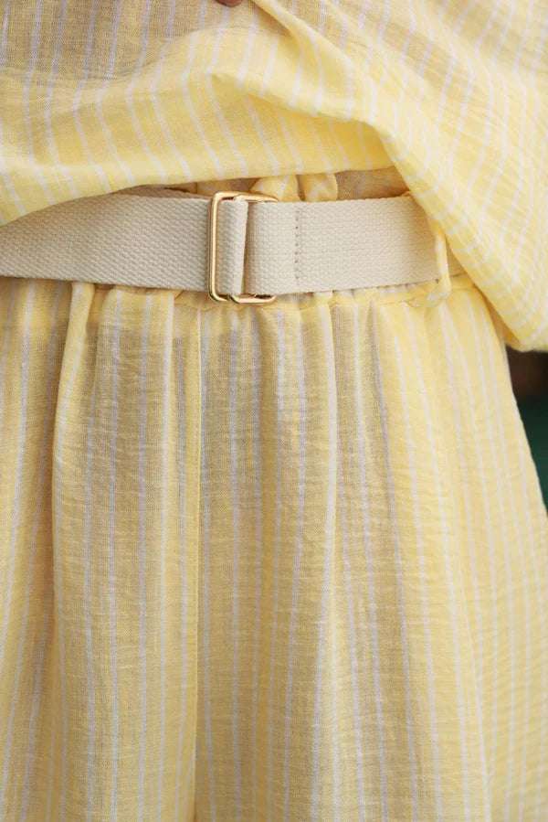Butter Yellow Pinstripe Woven Wide-Leg Pants