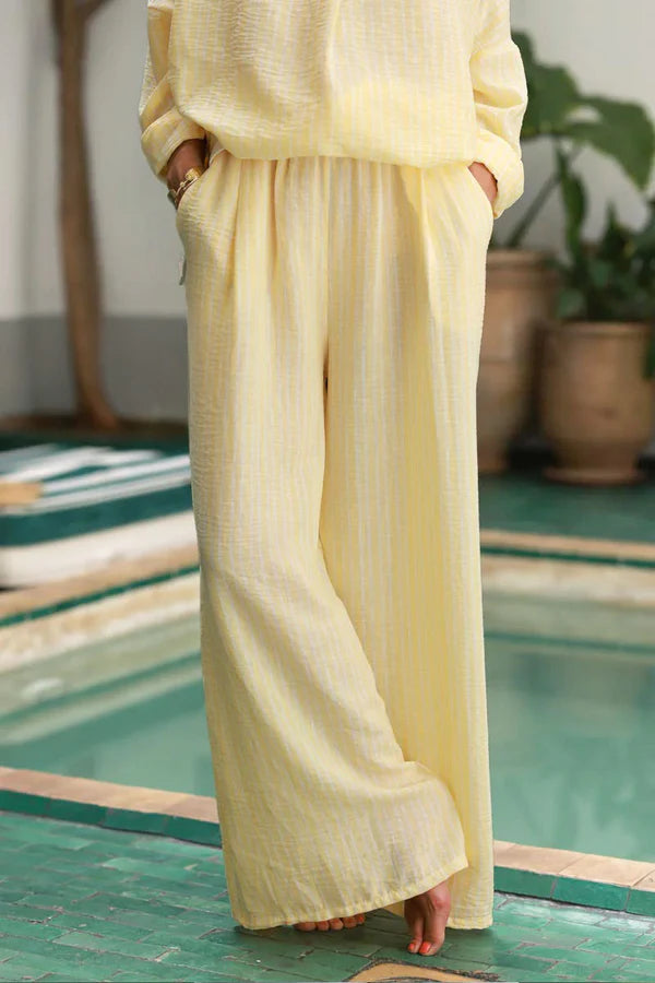 Butter Yellow Pinstripe Woven Wide-Leg Pants