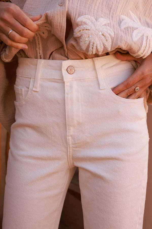 Off white Cropped Jeans with Fringe Cuff