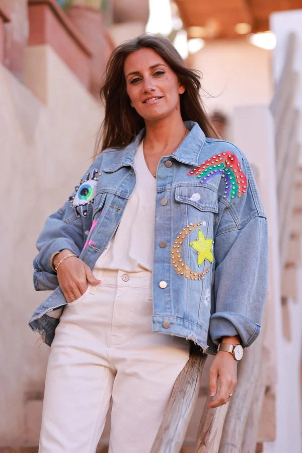 Medium Wash Heavenly Bodies Embellished Jean Jacket