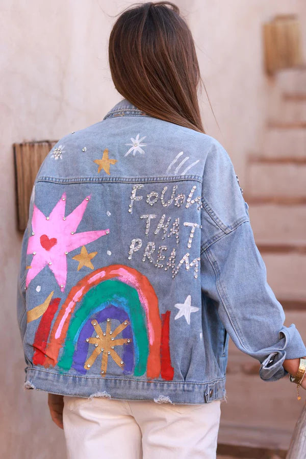 Medium Wash Heavenly Bodies Embellished Jean Jacket