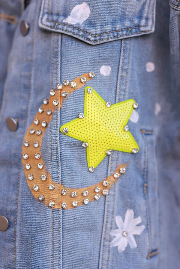 Medium Wash Heavenly Bodies Embellished Jean Jacket