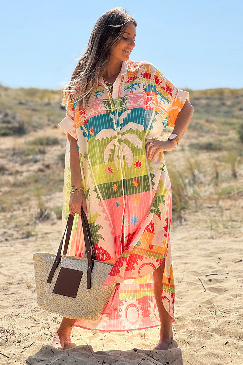 Multicolor Palm Beach Stripe Maxi Shirt Dress