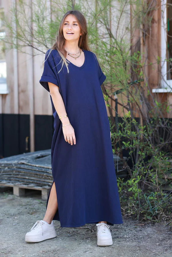 Navy blue Jersey Knit Maxi Dress