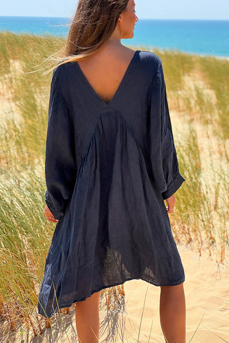 Navy blue Linen Babydoll Dress
