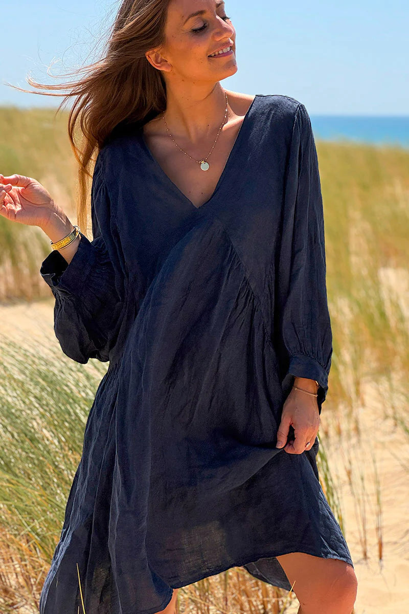 Navy blue Linen Babydoll Dress