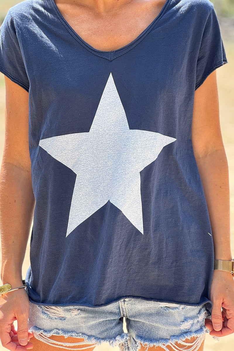 Navy blue Star Lightweight V-Neck Tee