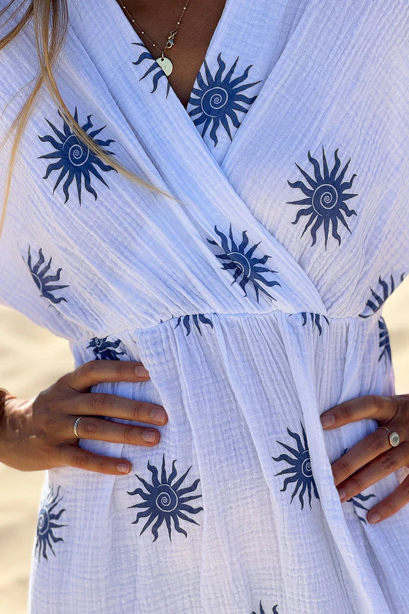 Navy Blue Sunburst Gauze Dress