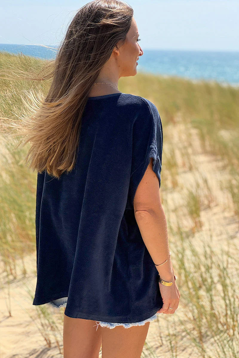 Navy Blue Terry Cloth Blouse